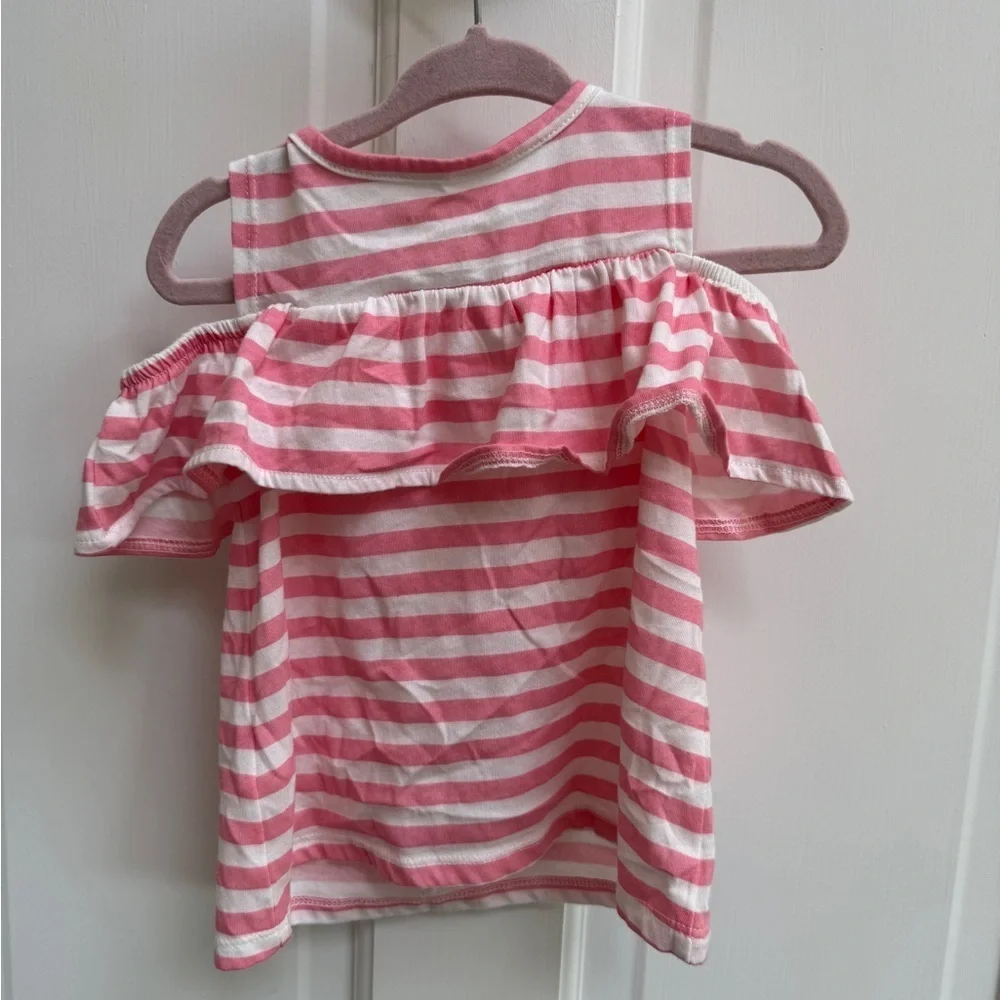 NWOT The Children's Place 2T Girls Pink & White Stripe Ruffled Off Sleeve Blouse
